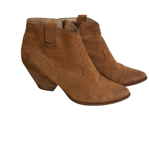 Frye Womens Boots Size 8.5 Tan Reina Ankle Block Heel Western Leather - Picture 2 of 8